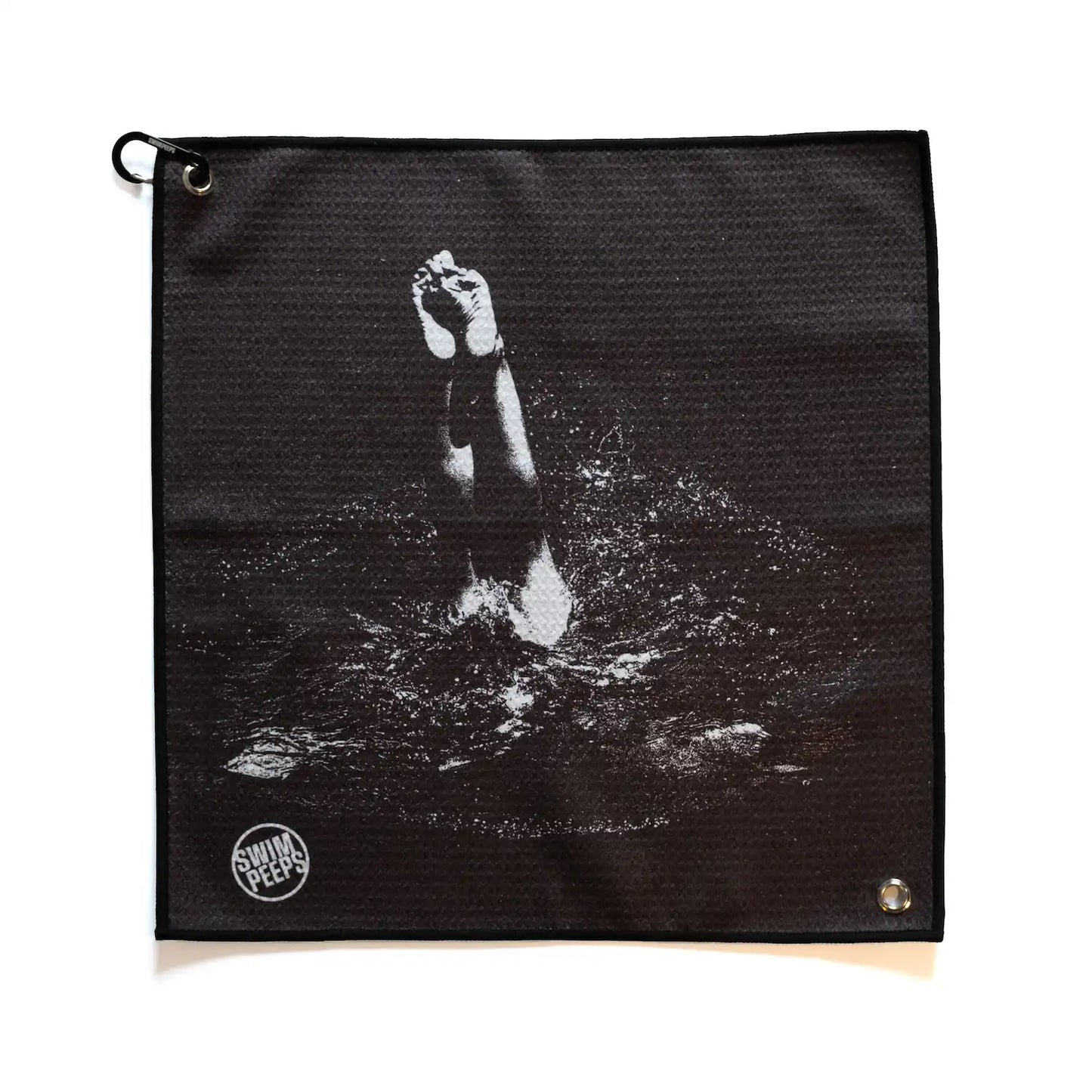 Swim Peeps Dry Step swim changing mat, black and white colourway, flat product shot on white background.