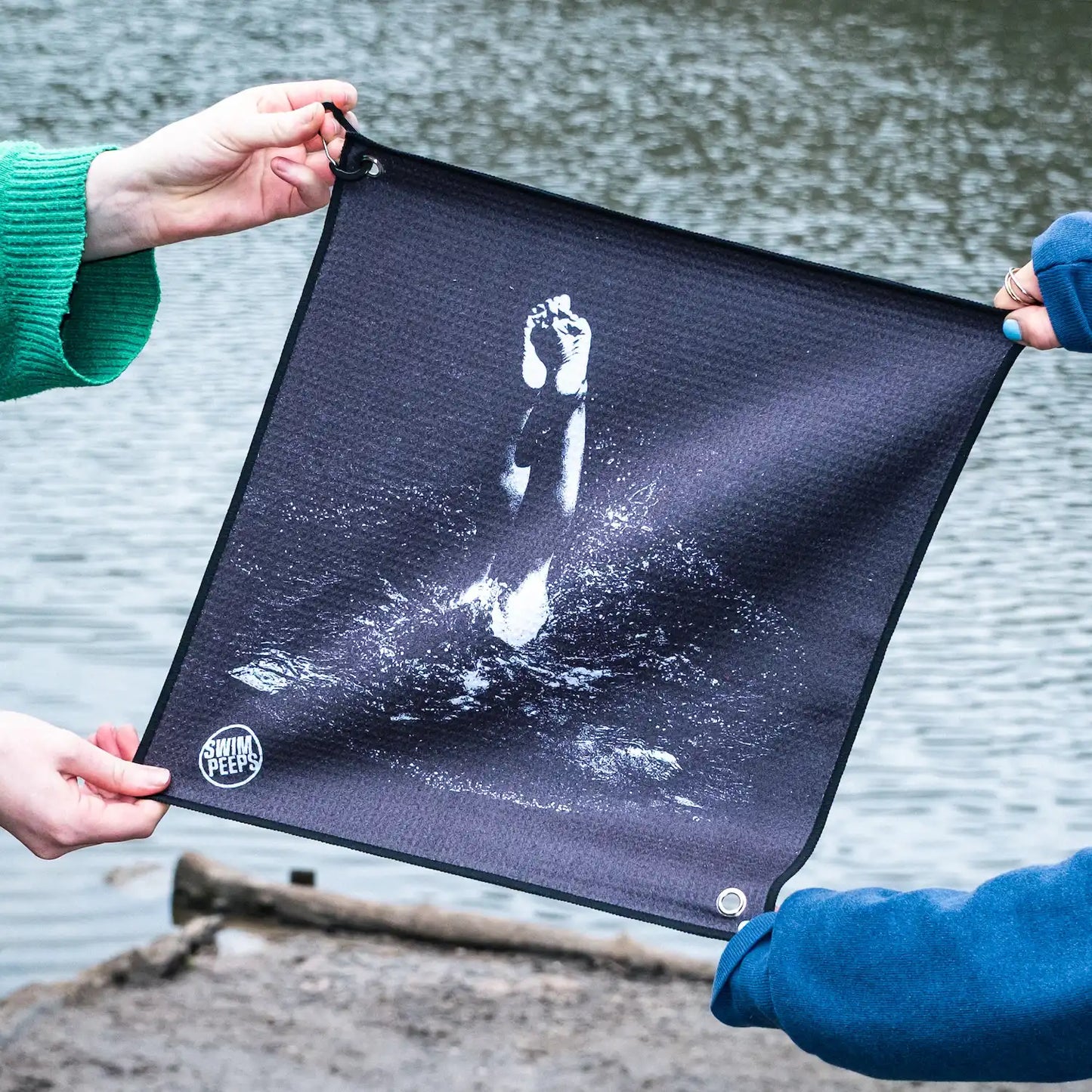 Swim Peeps Dry Step Swim Changing Mat fully displayed black and white colourway