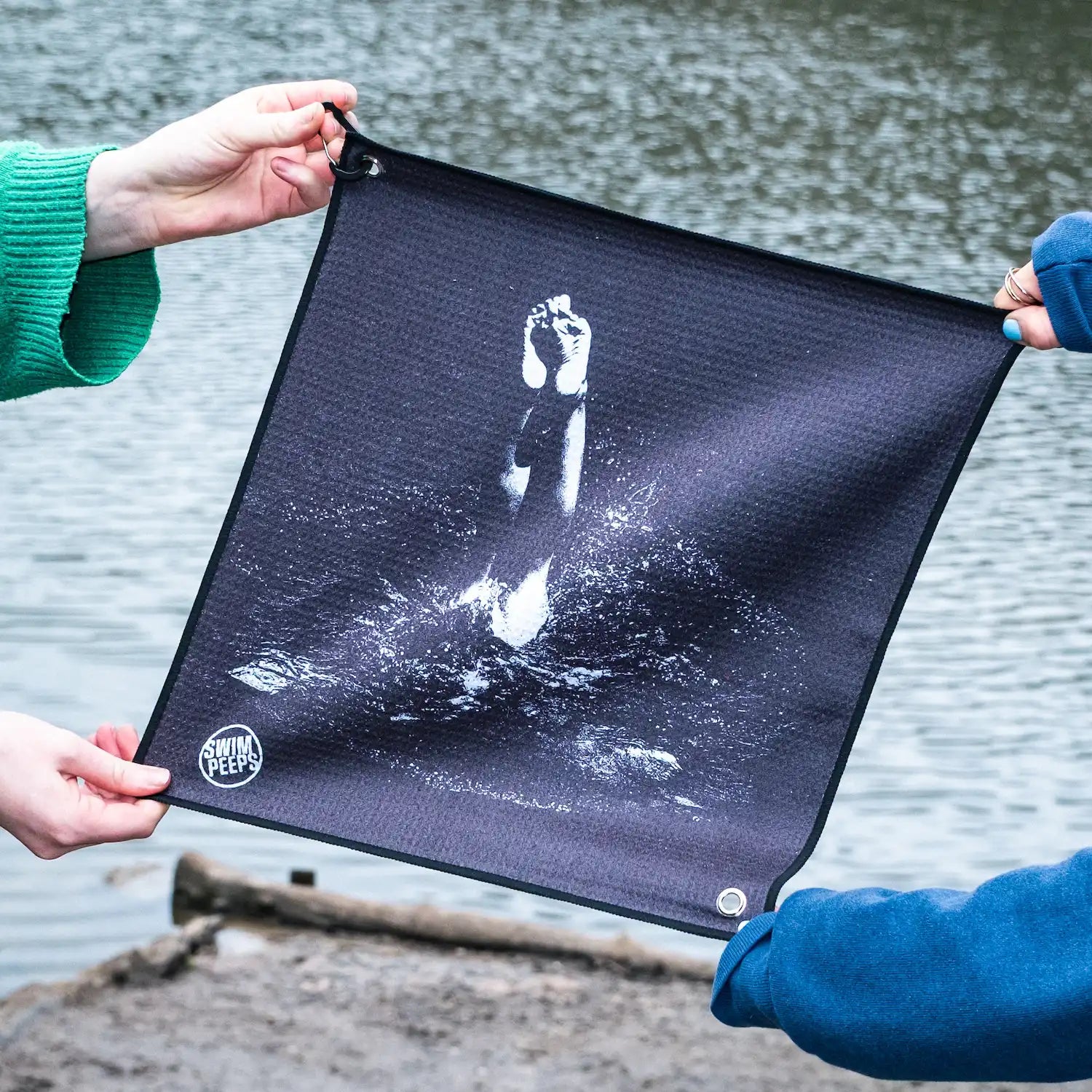Swim Peeps Dry Step Swim Changing Mat fully displayed black and white colourway
