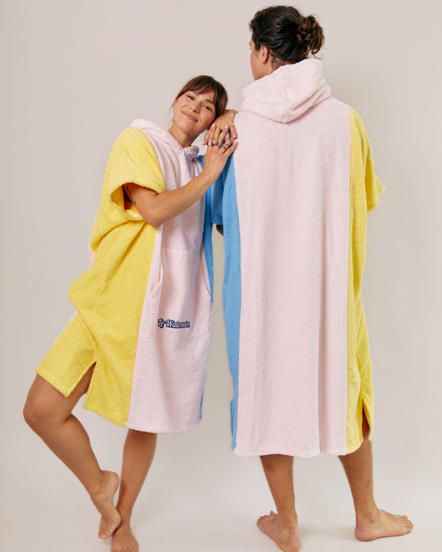 towel poncho yellow pink blue unisex
