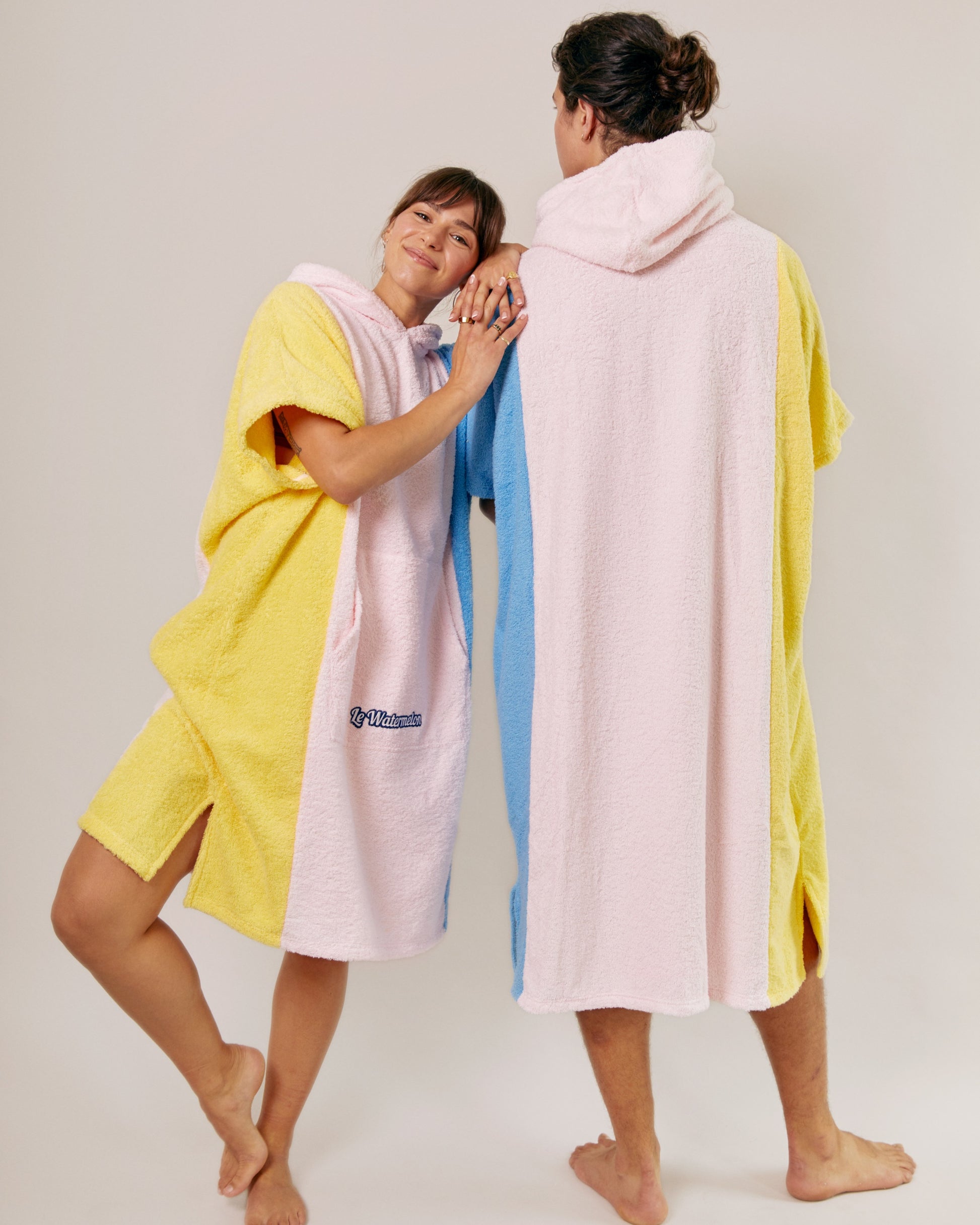 towel poncho yellow pink blue unisex